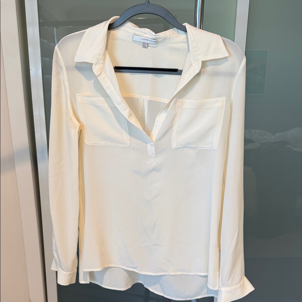 Lavender Brown Ivory Silk Blouse – Size XS